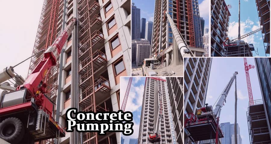 How do you pump the concrete to the top floor in a high-rise building?