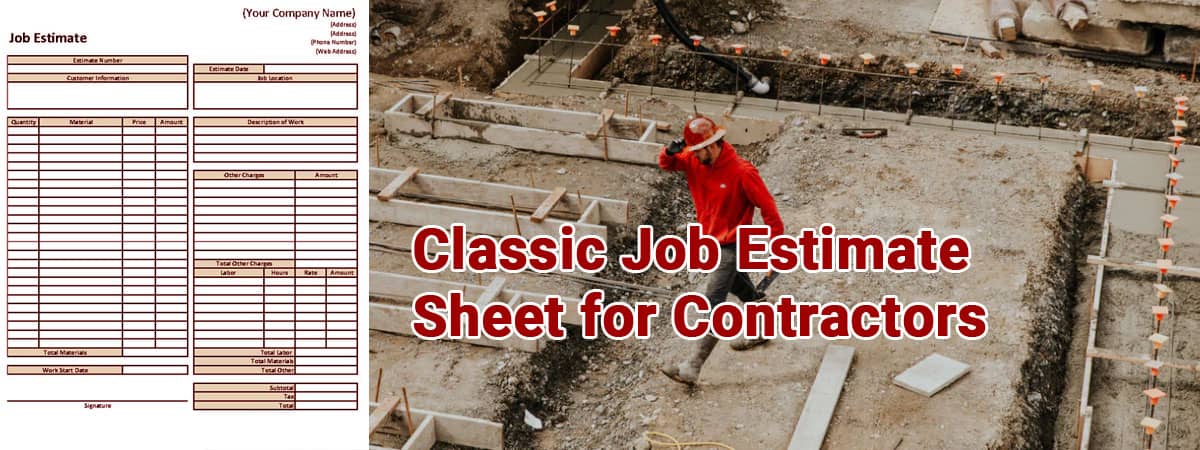 Classic Job Estimate Sheet for Contractors