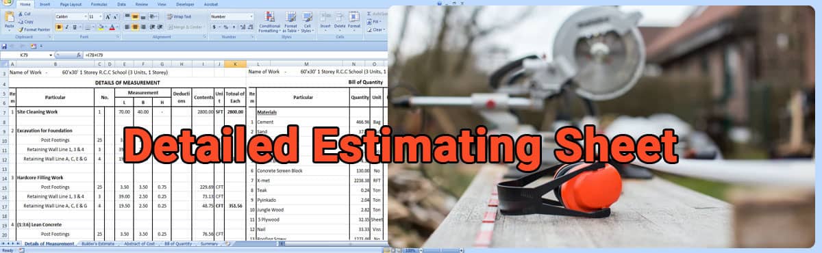 Detailed Estimating Sheet