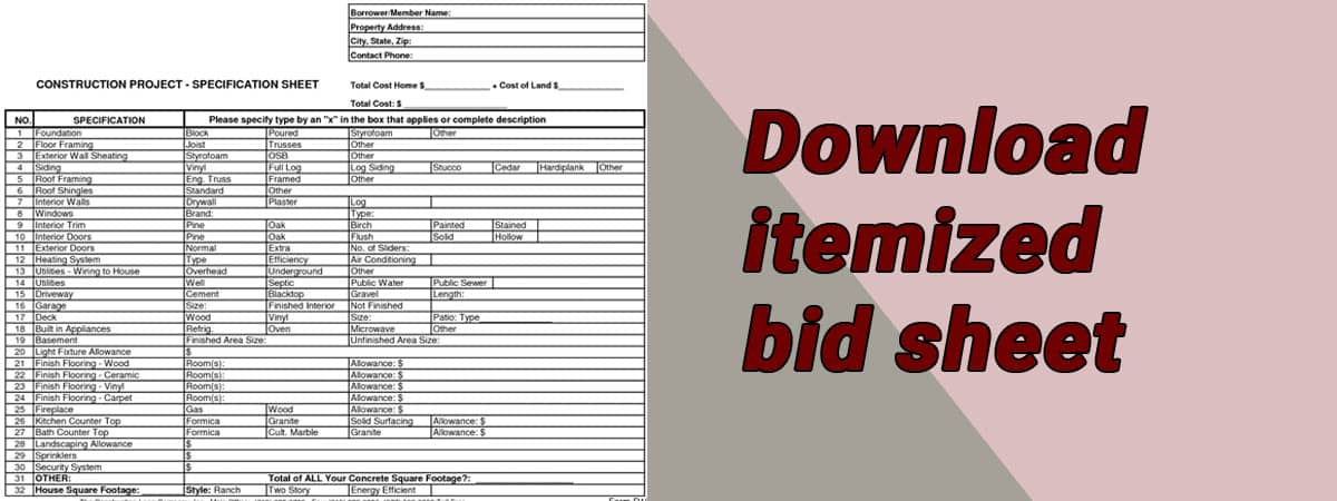 download Itemized bid sheeet