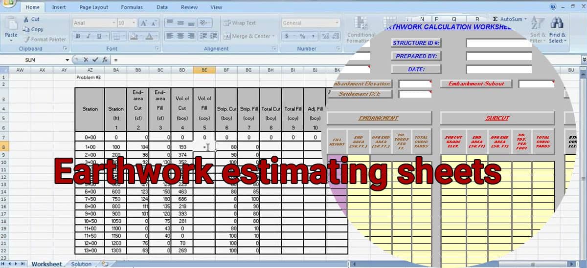 Earthwork Estimating Sheets