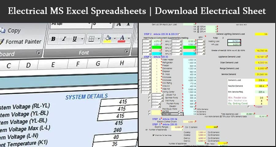 Electrical MS Excel Spreadsheets | Download Electrical Sheet