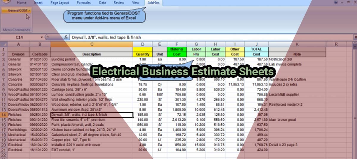 Electrical Business Estimate Sheets