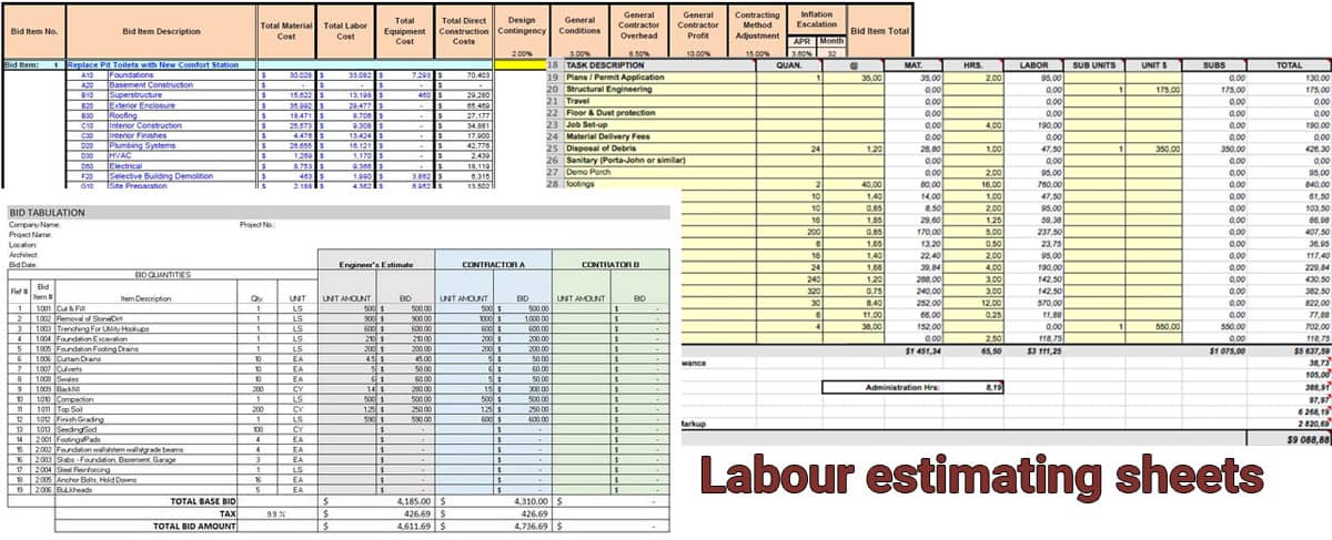 Labour Estimating Sheets