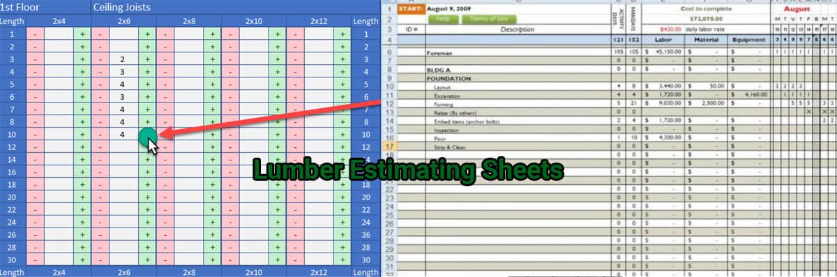 Lumber Estimating sheets