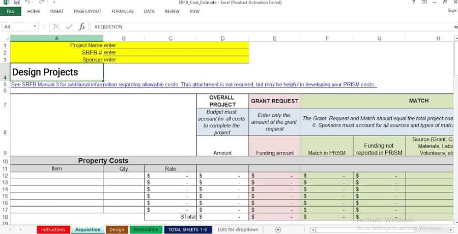 Free download project cost estimate and budget template