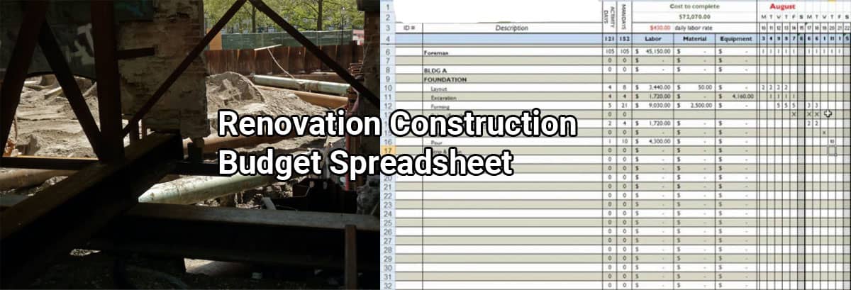 Renovation Construction Budget Spreadsheet