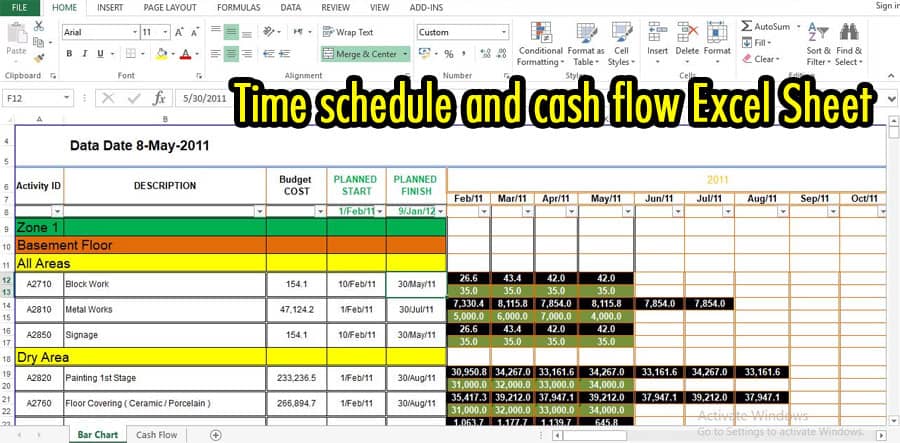 Time Schedule and Cash Flow Excel Sheet: Effective Project Planning and Financial Management