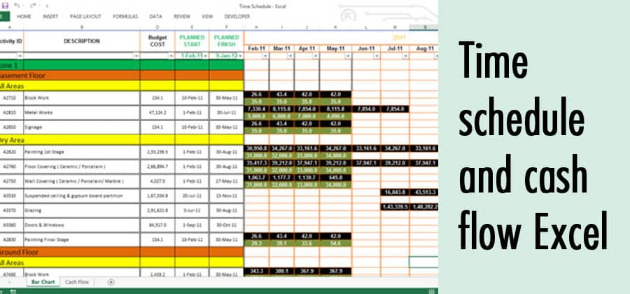 Time Schedule and Cash Flow Excel Sheet